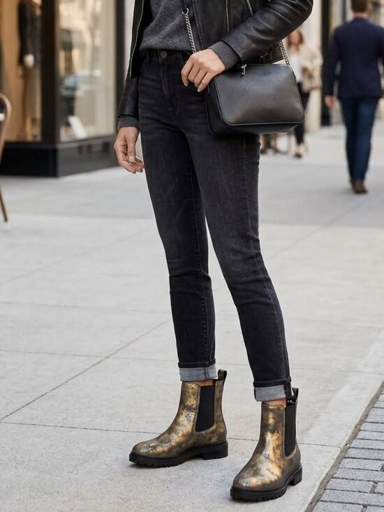Lauren Ralph Lauren Shoes - Lauren Ralph Lauren Corinne Metallic Gold Distress Chelsea Lug Sole Boots 10 NWT